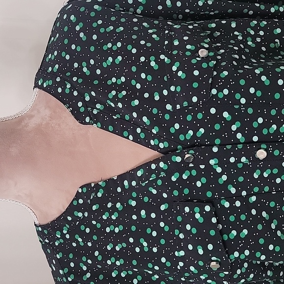 Notations, Size L Black with Green Polka Dot Button Down Roll Tab Sleeve Shirt - Picture 3 of 11